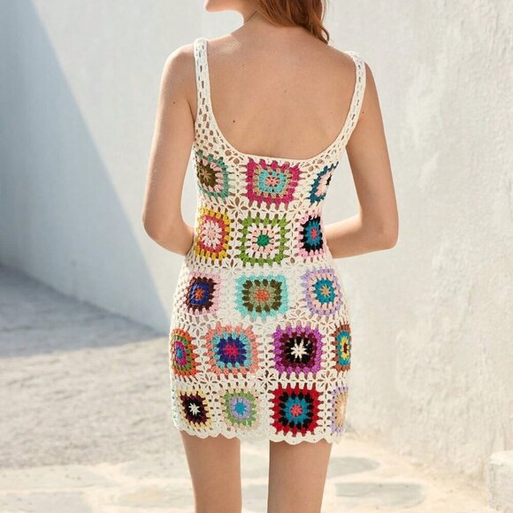 Multicolor Casual Women's Colorful Floral Knitted Boho Dress - Picture 2 of 6